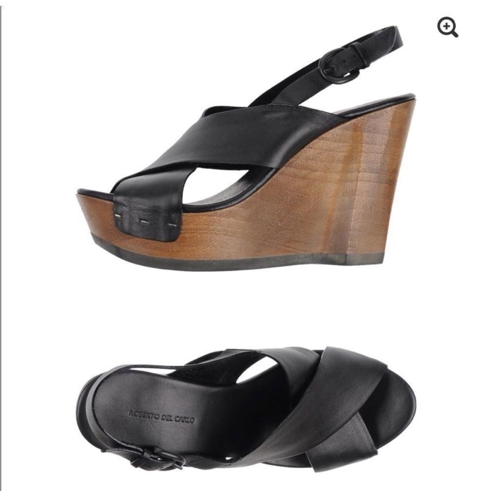 Roberto Del Carlo | Black Leather Wooden Wedge Heels EU40